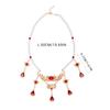 Red Droplet Lotus Necklace Chinese Ancient Jade Fringe Pendant with Pearl Beads Vintage Costume Party Jewelry Choker Accessories