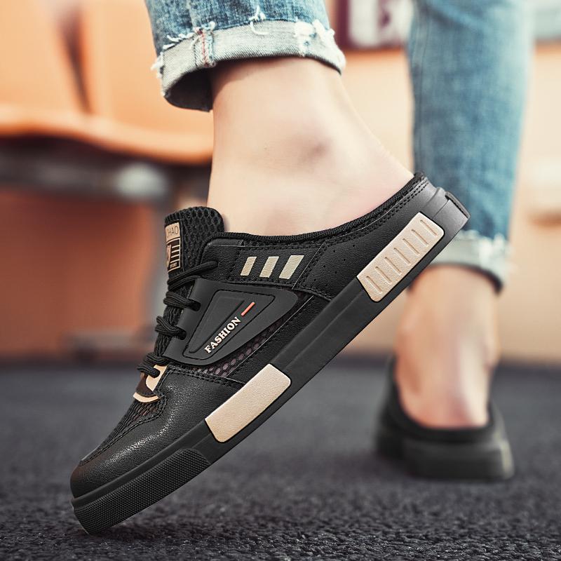 Plus Size Mesh Mules Men Semi-Drag Casual Shoes Half Shoes For Man Backless Sandals Flat Board Shoes Loafers Slipper Male Slides