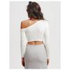 Women's Autumn and Winter Twist Wool Knit Straight Off-the-shoulder Long Sleeve Short Pullover Sweater Top