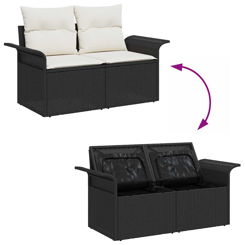 Garden Sofa Set with Storage 8 pcs Black Poly Rattan