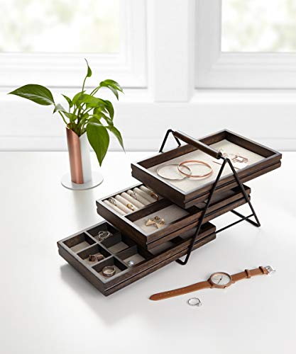 Umbra TERRACE Wooden Tabletop Accessory Case, Walnut, Jewelry Box, Case, Storage