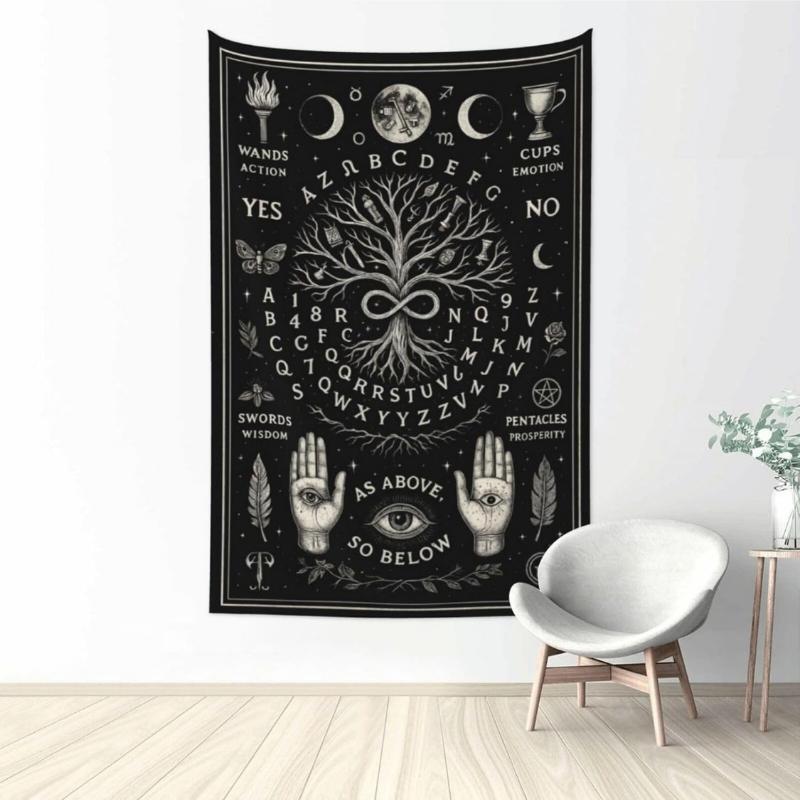 Mystical Tarot Tapestry Wall Hanging Flannel Tree Of Life Astrology Decor With Moon Phases, Witchy Spiritual Divination Wall Art