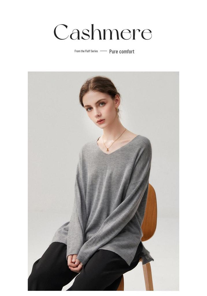 Women's V-Neck Loose Cashmere-Feel Side Slit Cardigan Sweater