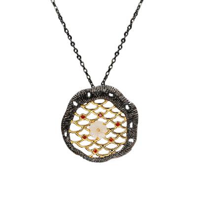 Squisita collana con pendente a forma di bocciolo di fiore a linea vuota in oro nero doppio colore, catena per maglione da donna placcata in argento 925
