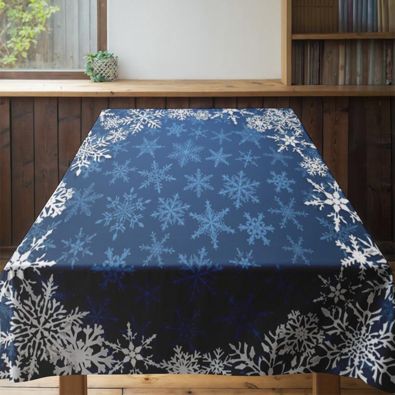 Festive Blue Tablecloth With White Snowflake Design For Dining Room Decorations Reusable Linen Christmas Party Decoration Cover