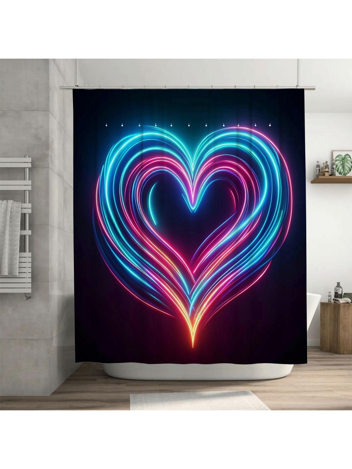 

3D Neon Heart Shower Curtain | Modern And Vibrant Bathroom Decor W60H190(CM)-1 Pcs