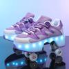 Kids Roller Roller Shoes 4-wheel Deformation Shoes Roller Skates Adult Rechargeable LuminousSkating Shoes