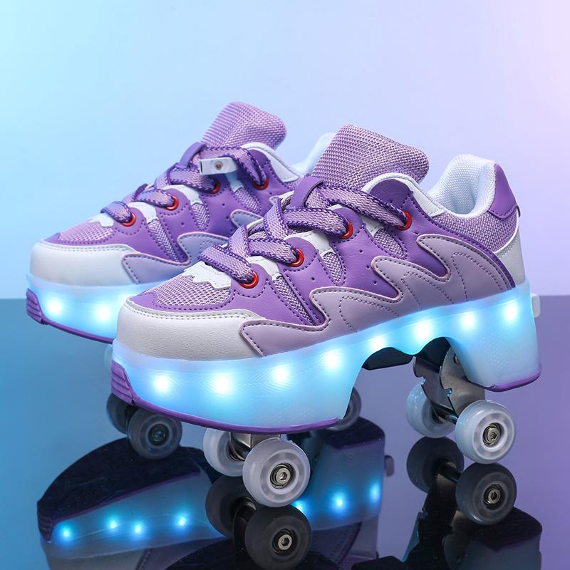 Kids Roller Roller Shoes 4-wheel Deformation Shoes Roller Skates Adult Rechargeable LuminousSkating Shoes