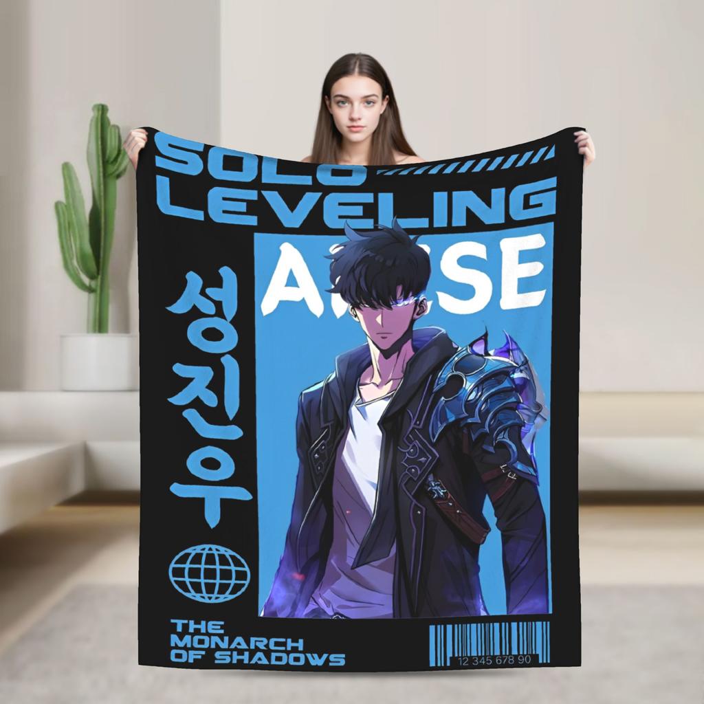 Solo Leveling Sung Jin Woo Wool Blankets Knight Killer Anime Fashion Throw Blanket for Bedspread 150*125cm Lightweight