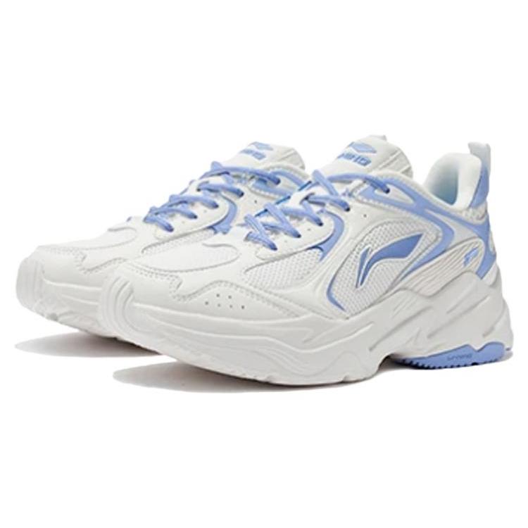 Li Ning Cushioning Slip Resistant Abrasion Resistant Low top Running Shoes Women's White Blue ARLS008-2