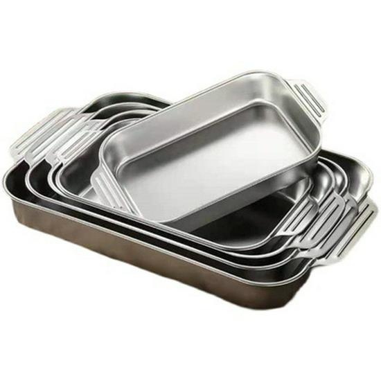 Rostfritt Stål Dubbelörad Djup Rektangulär Bak- och Grillplåt för Fisk och Skaldjur