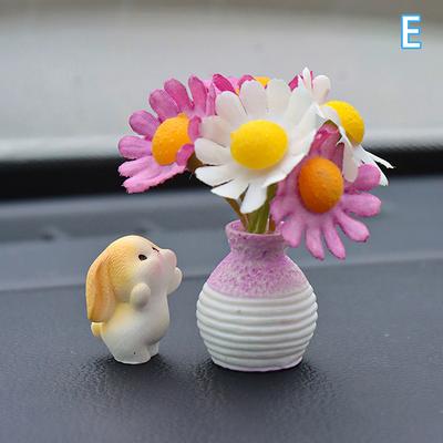 Vases Mignons Mini Lapin et Fleur de Marguerite Décorations de Tableau de Bord de Voiture Ornement de Tableau de Bord Amusant Accessoires Kawaii pour Intérieur de Voiture Rétroviseur