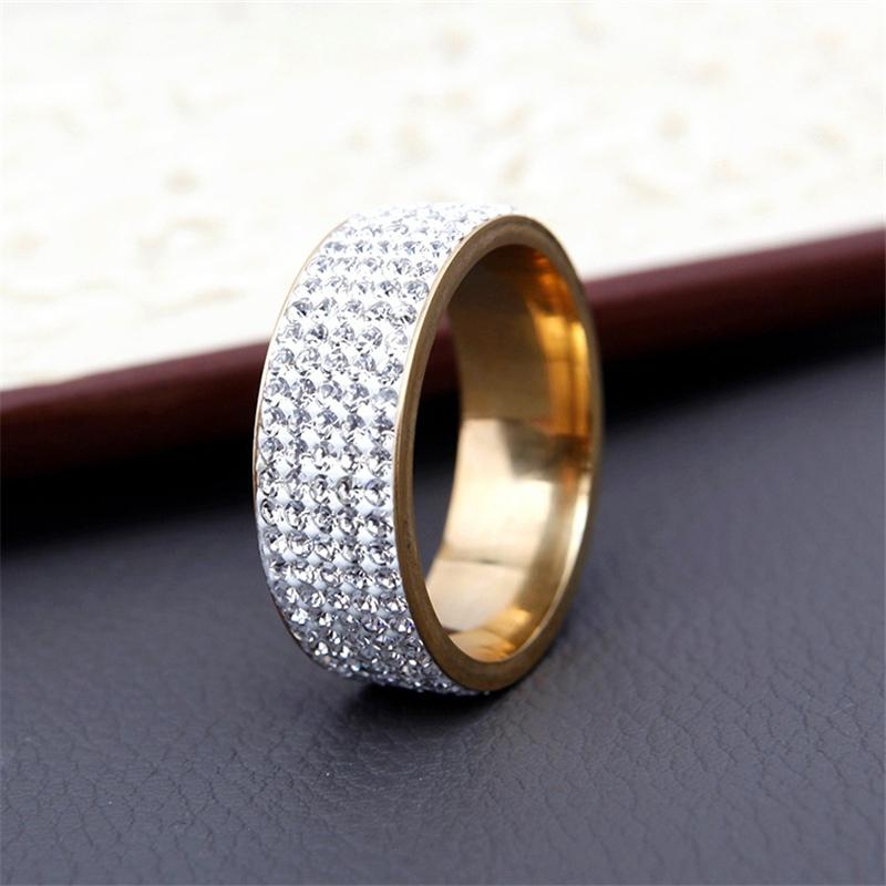Vintage Retro Style Steel Ring for Women 5 Row Clear Crystal Jewelry Fashion Stainless Steel Engagement Wedding Rings