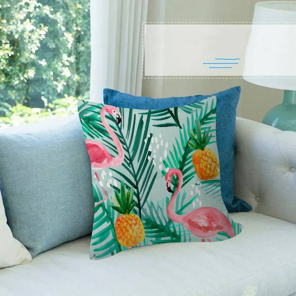 SummerThemed Flamingo Tropical Leaf Pillow Cover for Bedroom Room and Living Room Sofa Decorative Cushion Cover