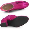 Allegra K Women's Round Toe Sequin Block Heel Ankle Boots, Hot Pink, Size 24.5cm
