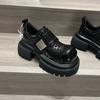 British Trendy Cool Square Head Small Leather Shoes for Women's 2025 Autumn New Models, Jue Jue Zi Thick-soled Heightening Metal Buckle Loafers