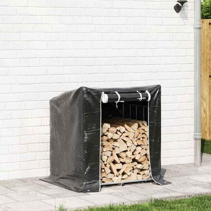 VidaXL Firewood Rack and Rain Cover Galvanized Steel, Log Storage, Fireplace Log Holder, 4104938