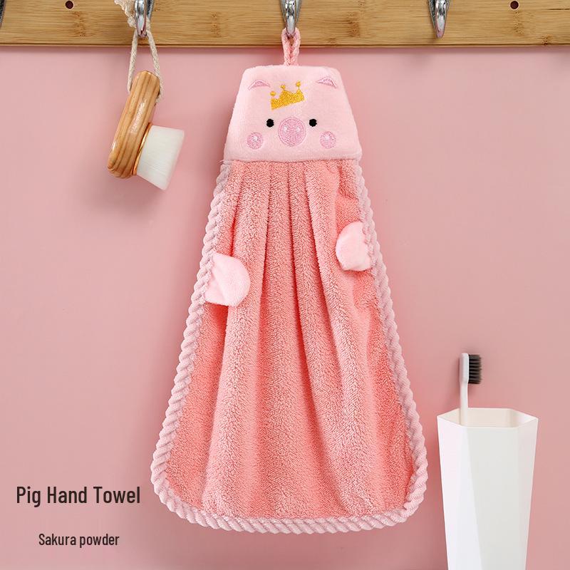 Big Goose Cute Coral Fleece Hanging Hand Towel for Kitchen & Bathroom