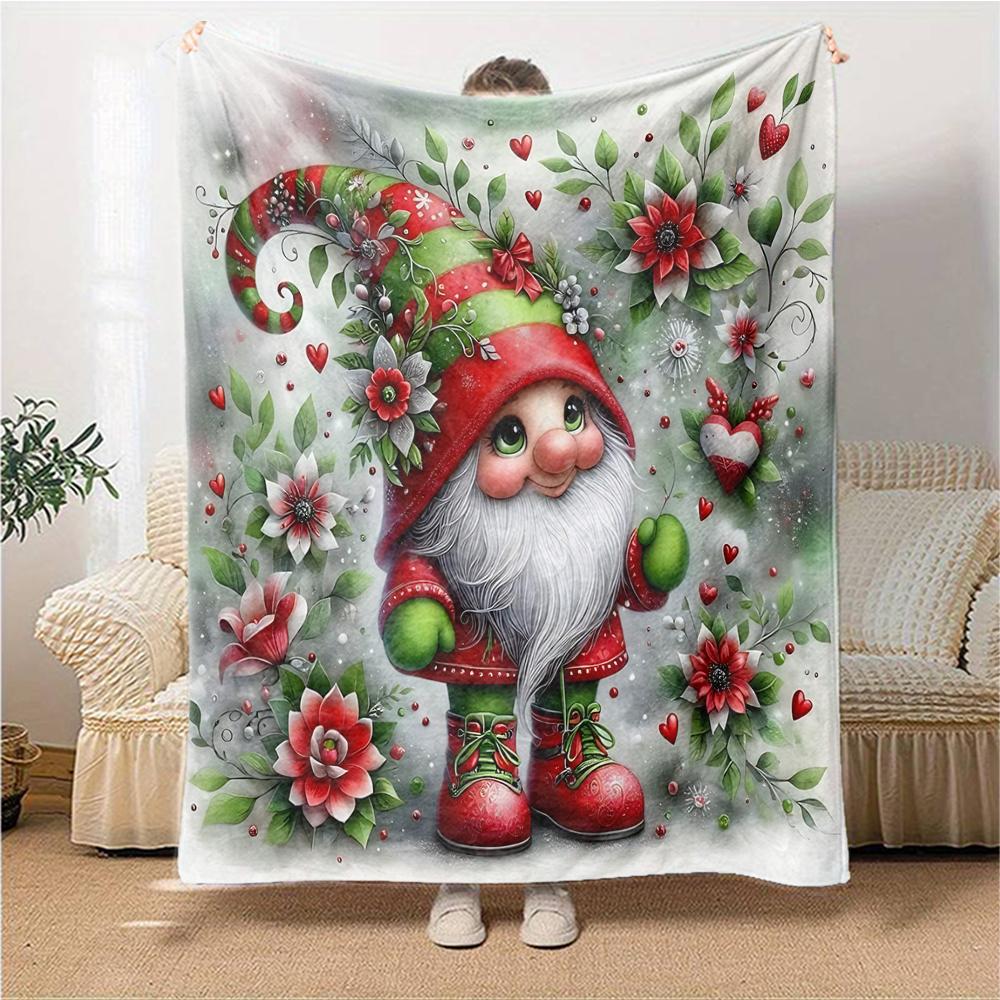 1Pc Christmas Gnome Trio Blanket Soft Throw Blanket For Home Bedroom Bed Sofa Travel Office Solid Christmas Blanket