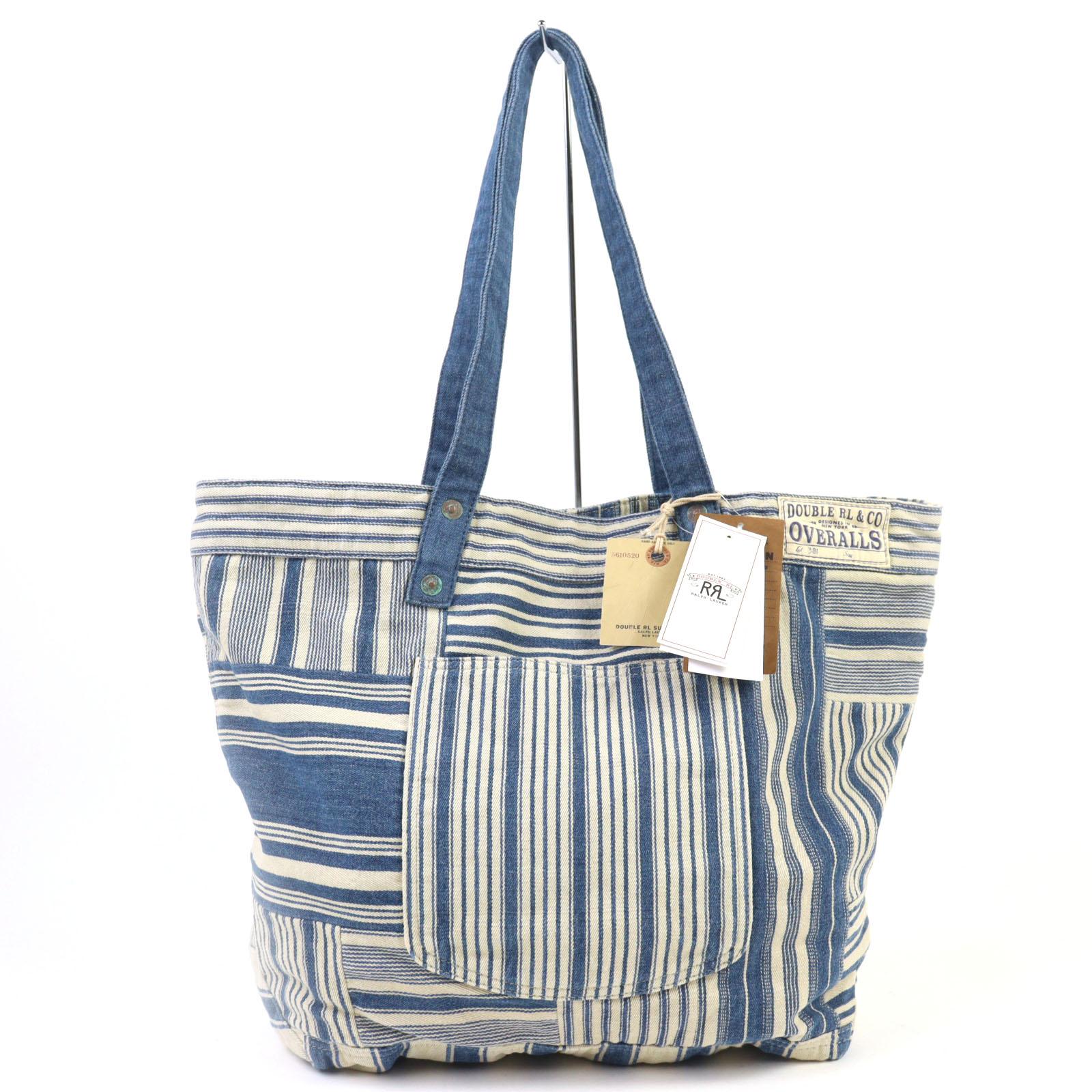 

Pristine RRL Tote Bag Indigo Striped Patchwork Tote Bag Indigo blue Women Used