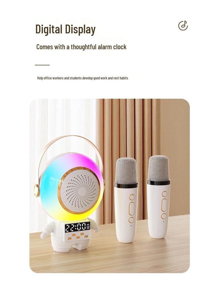 Astronaut Bluetooth Speaker & Power Bank with Wireless Microphone, Alarm Clock, and Atmosphere Light.