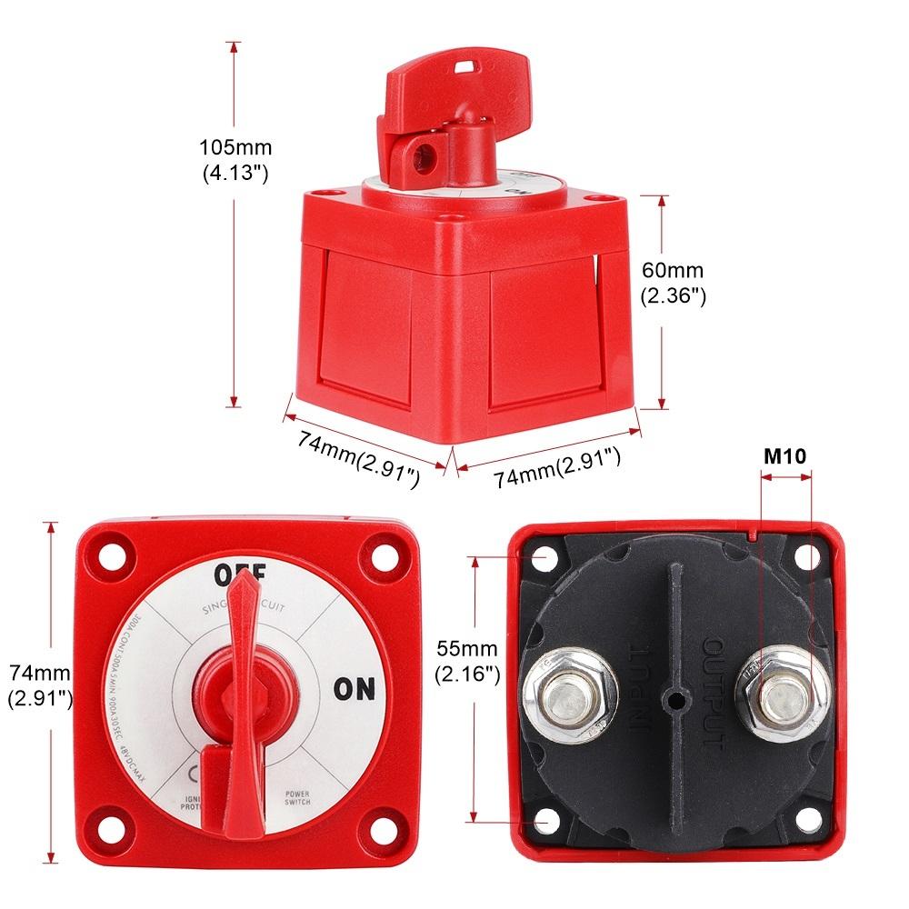 300A DC 48W Single Battery 2 Position Mass Switch With Locking Key Marine Isolator Disconnect Rotary For Camping RV Truck Boat