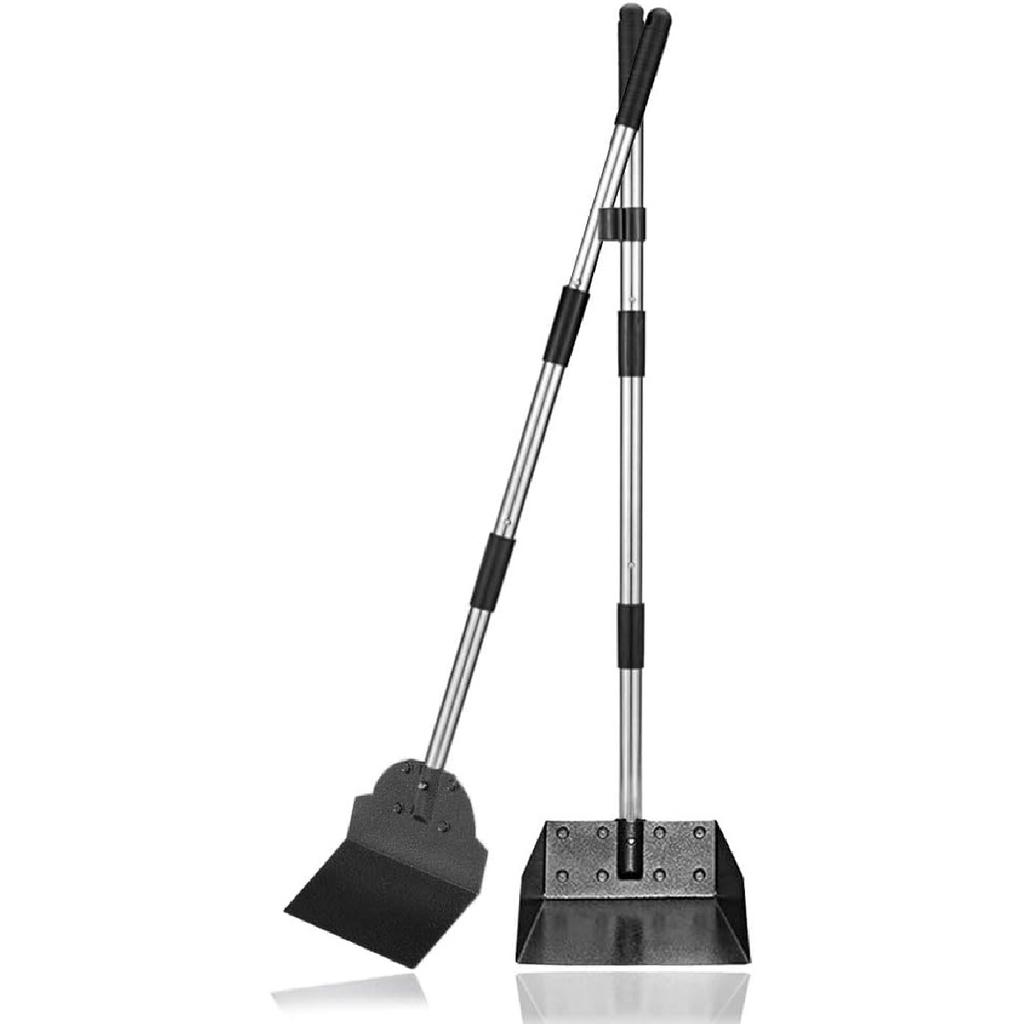 Dog Pooper Scooper,Tray and Spade Set Poop Scooper for Dogs, Adjustable Long Handle Metal Pooper Scooper with Bin for Pet Waste Removal, No Bending