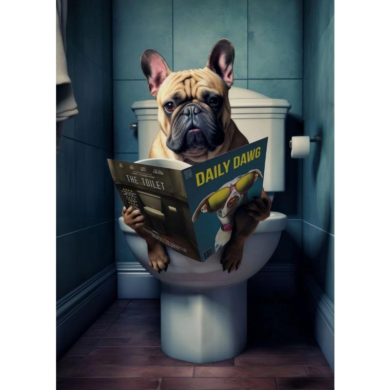 Retro Funny Animal Sitting On Toilet Reading Newspaper Posters Prints Canvas Painting Colorful Wall Pictures Bathroom Home Decor