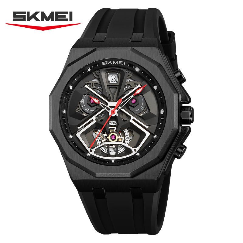 

SKMEI Luxury Hollow Mens Watches Waterproof Men s Sports Quartz Watches For Men Fashion Car Rim Male Wristwatch серебряный/чёрный