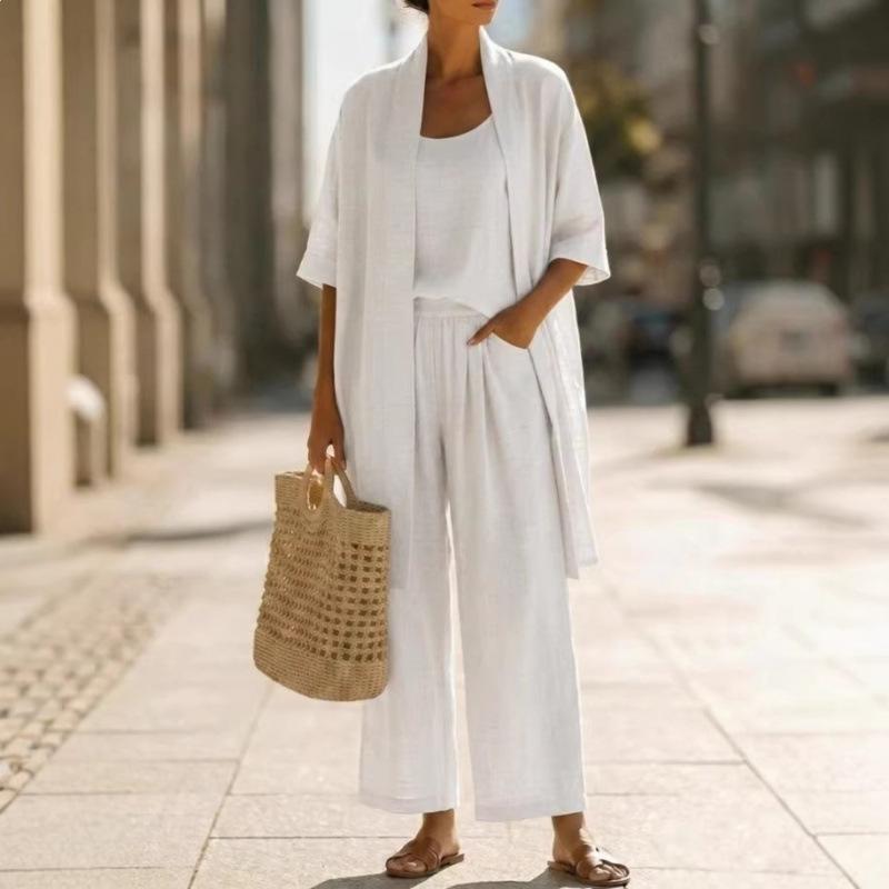 Summer 2026 Euro-American Solid Color Straight-Leg Travel Casual Three-Piece Set