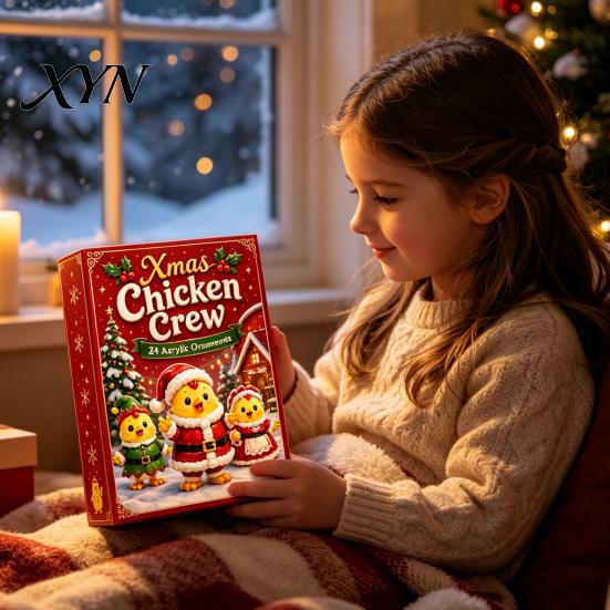 Christmas Novelty Items 2026 Chick Advent Calendar, 24 Day Countdown Box with Acrylic Collectible Toys Ornaments, Festive Tree Hanging Decor