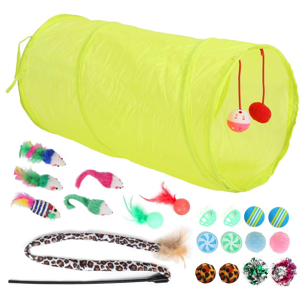 Cat Feather Toy Set Interactive Cat Toy Kitten Toy Assortments Includes Tunnel Cat Stick Balls Bells and Mice