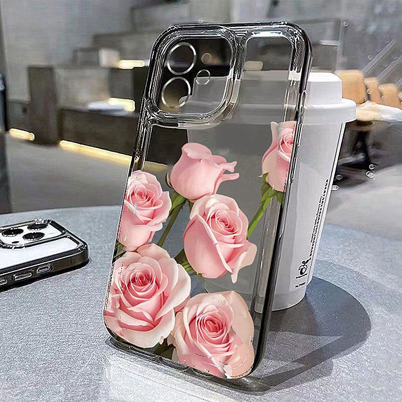 Minimalist Rose Case For iPhone 16 15 14 13 12 11 Pro Max XS X XR 8 7 Plus 16e SE 2020 Flower Shockproof Clear Silicone Cover