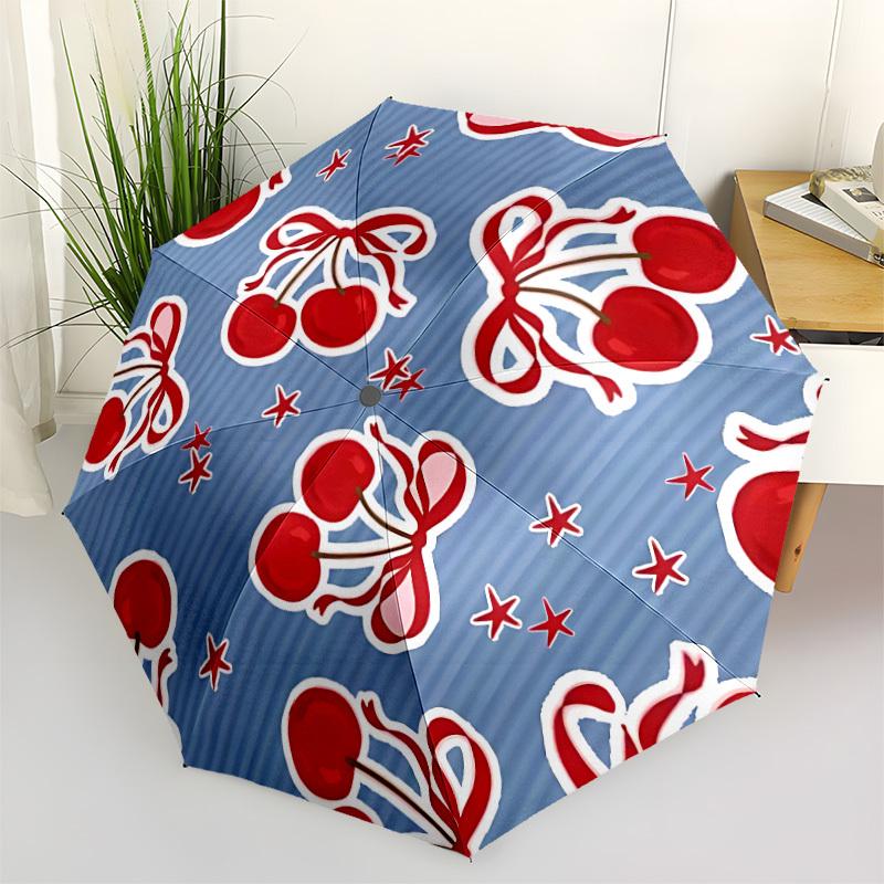 

1pc Cherry Pattern Automatic Folding Umbrella - 8-Rib Automatic Open/Close, Portable Collapsible Compact Umbrella yy251218064