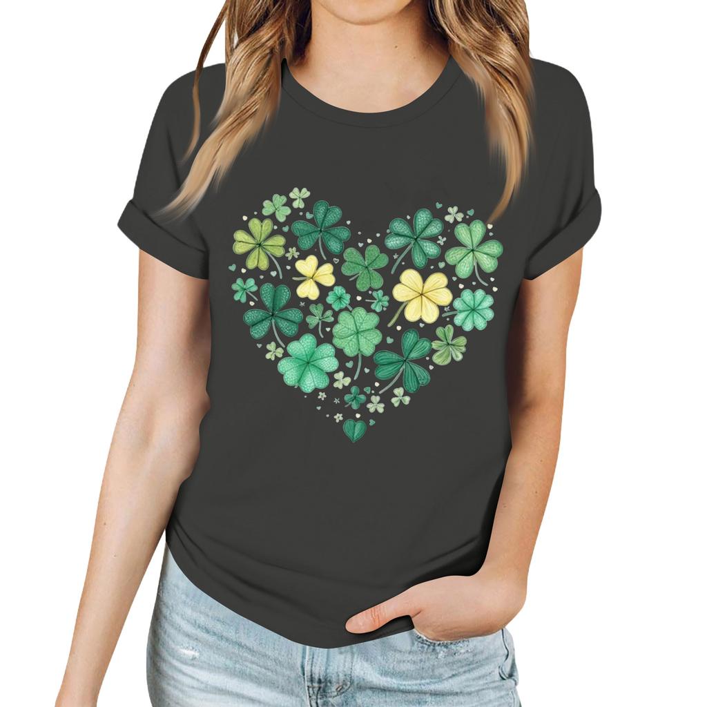 Women's Casual Saint Patrick Print T-Shirt Round Neck Pullover Short Sleeve Top