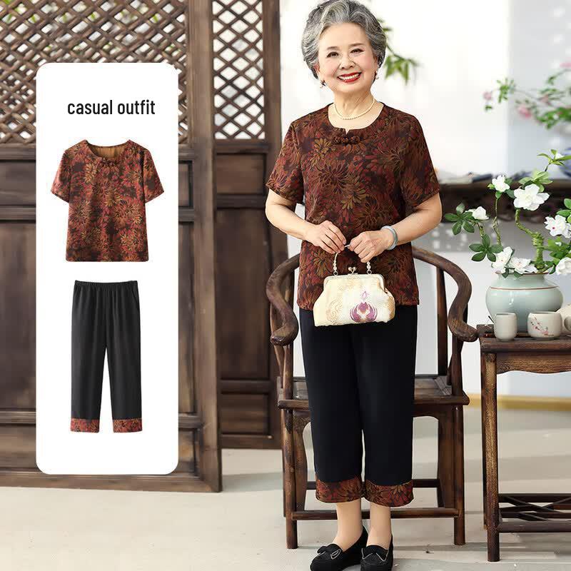 Elegant Middle-Aged Women s Shirt & Jacket Set 2XL