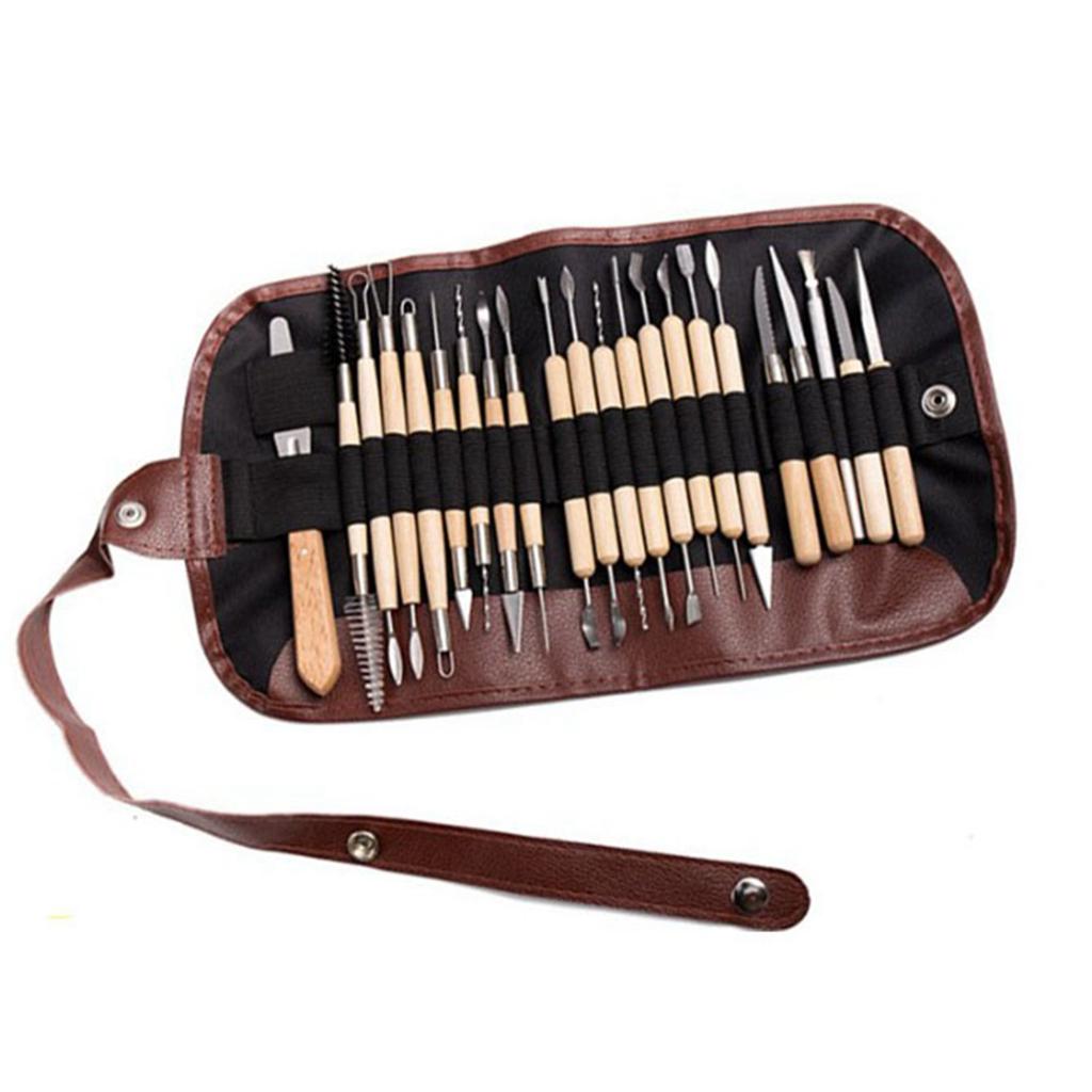 30Pcs Sculpting Tool Pottery Clay Double Ended Wooden Handle Ceramic Carving Set Kit for DIY