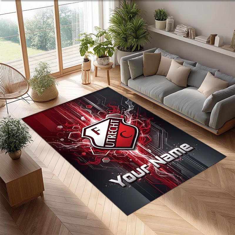 FC Utrecht Printed Crystal Velvet Rug Non‑Slip Crystal Velvet Carpet For Sofa Bedroom Indoor Home Decoration