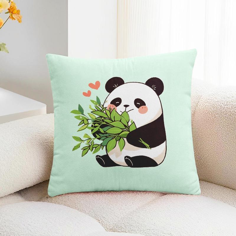 Bamboo Panda Print Decorative Pillowcase Bedroom Living Room Square Cushion Pillowcase