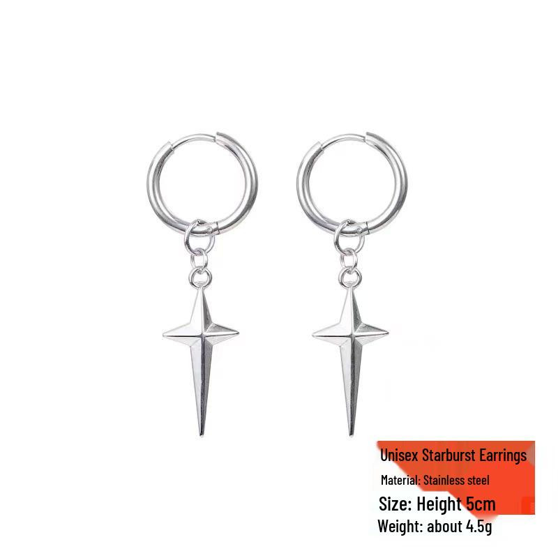 

Trendy Non-Piercing Four-Pointed Star Dangle Earrings: Unique Design for Men & Women