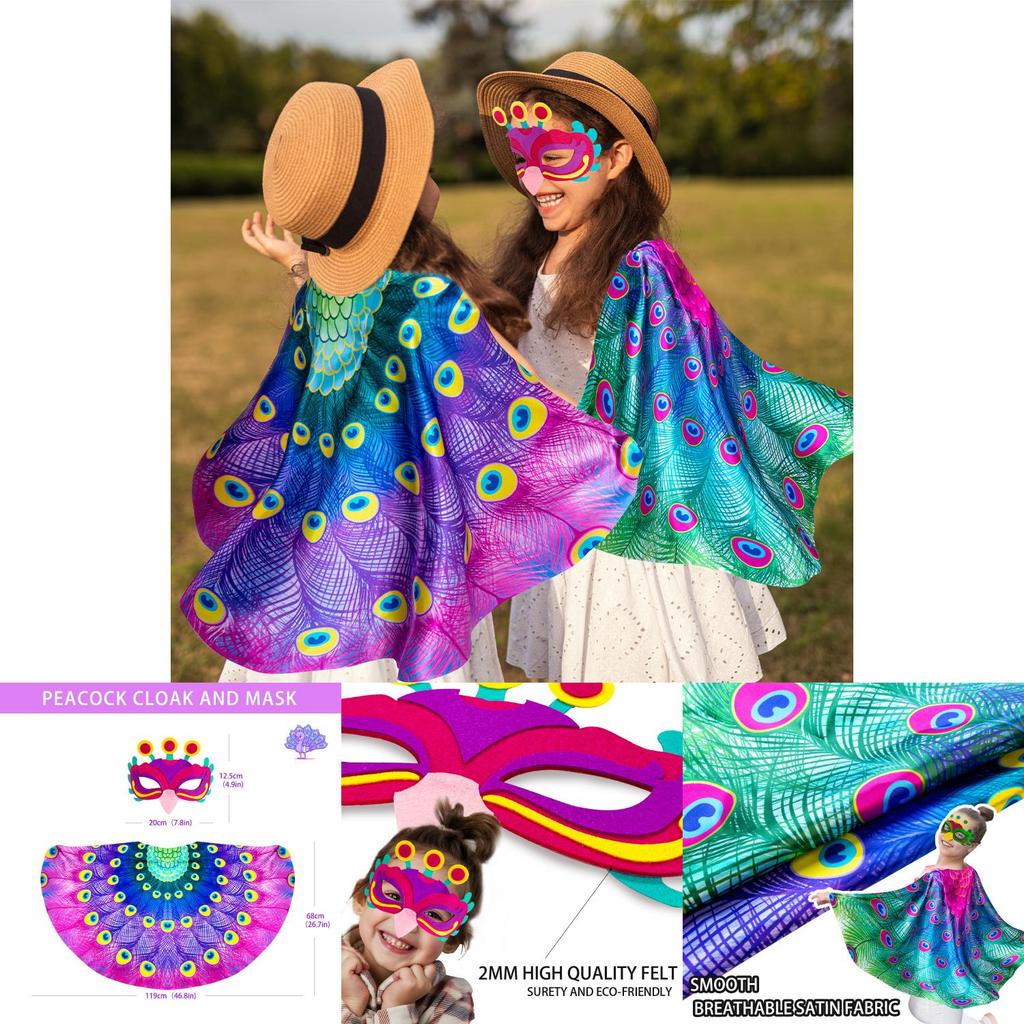 Childrens Peacock Costume Set With Mask And Wings For Halloween And Party Dress Up