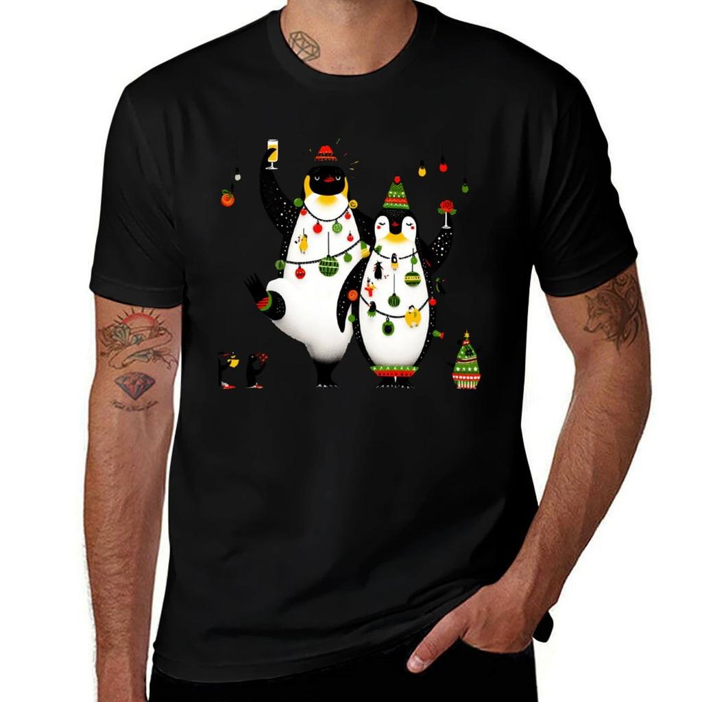 Scandinavian Folk Art cute festive penguins by heidiannemorris T-Shirt t shirts for man cotton funny t shirts designer T-Shirt