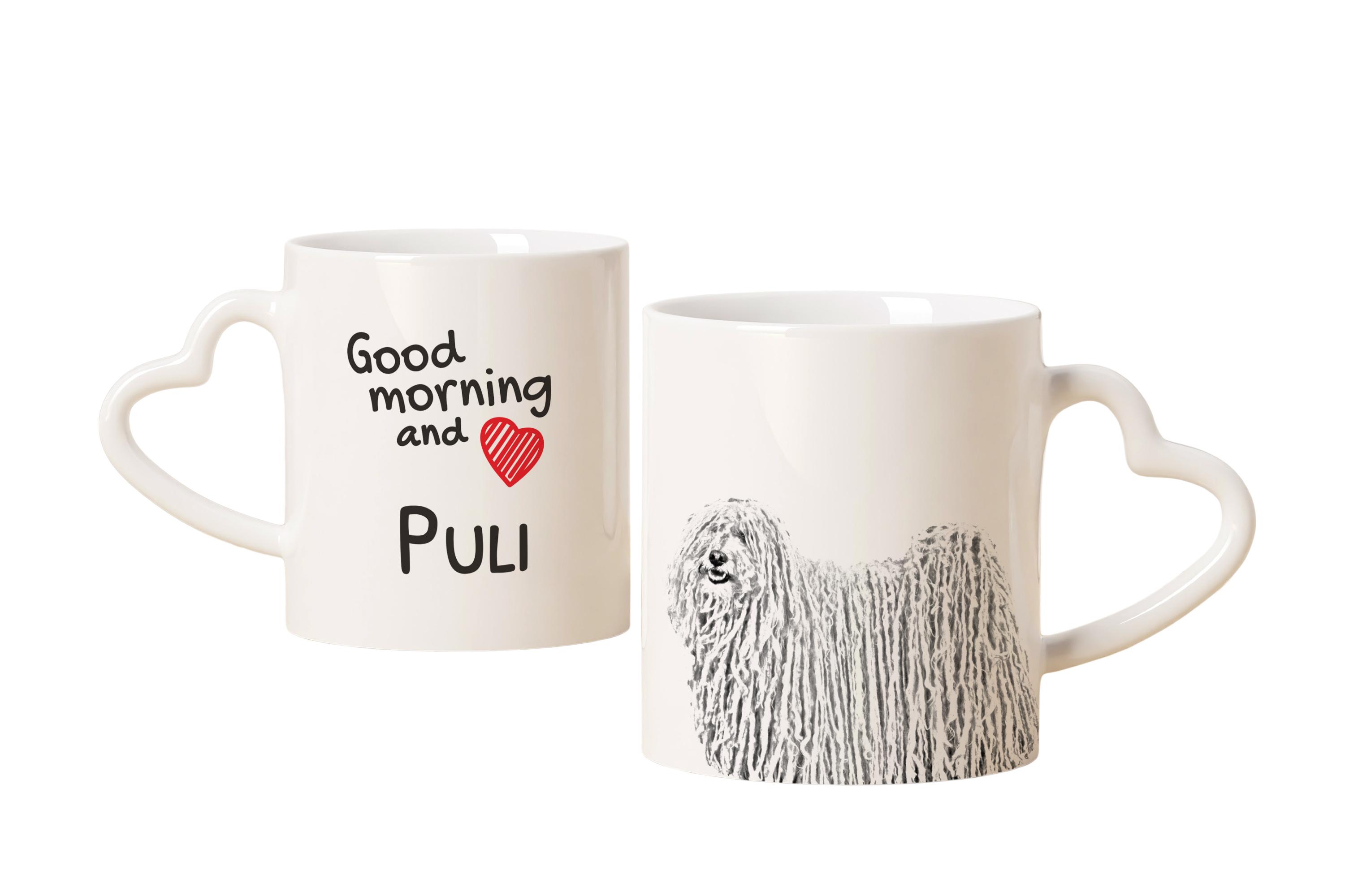 

Puli, Hungarian Water Dog - cup with a dog, adorable cup with a heart-shaped handle, universal gift from the Art-Dog brand білий