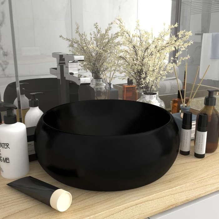 VidaXL Lavabo Rond de Luxe Vasque à Poser de Toilette Lave-mains de Salle de Bain Cuisine Vestiaire Maison Intérieur Noir 147008