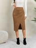 Women's Solid Color Pleated Suede Skirt High Waisted Buckle Wrapped Hip Short Skirt Middle Skirt