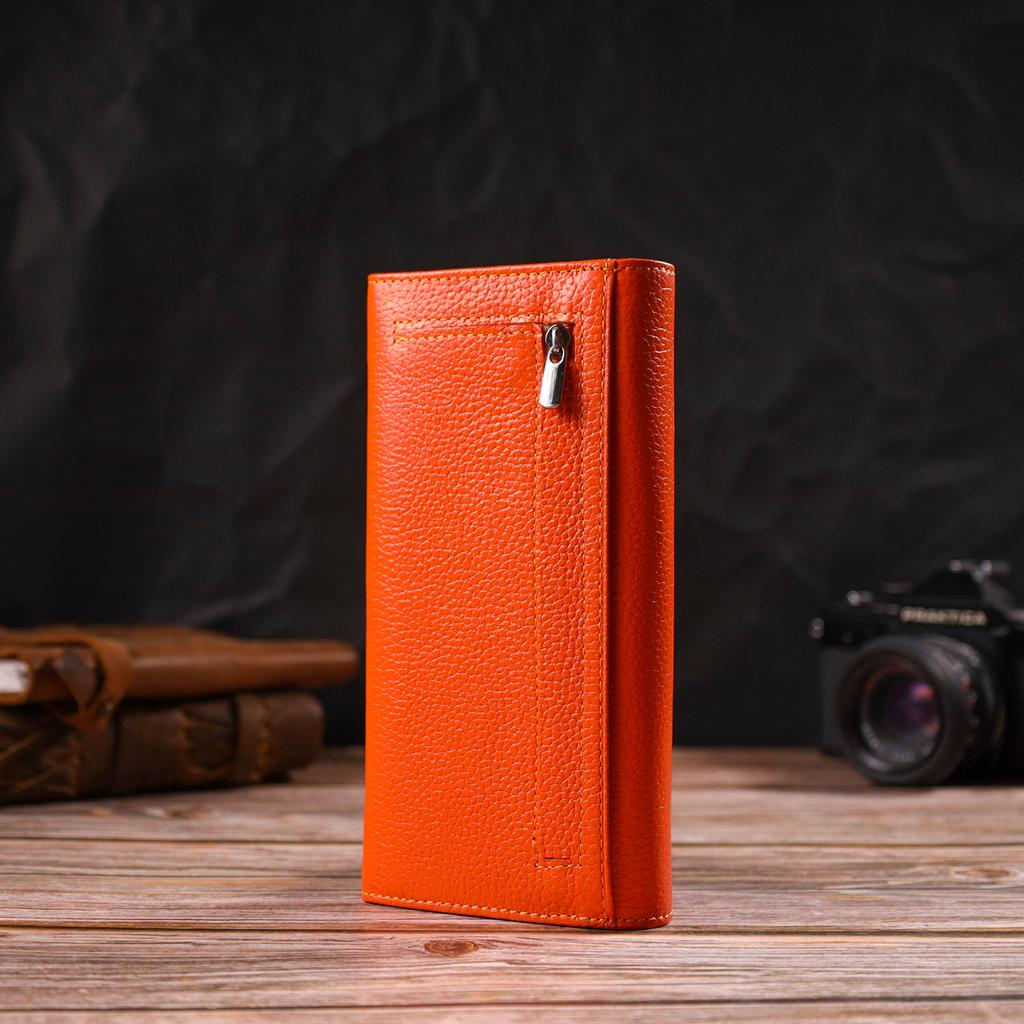 Large Women's Wallet Made of Genuine Grained Leather CANPELLINI 21710 Orange