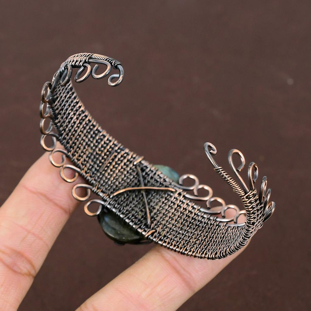 Labradorit Handgefertigter Kupferdraht Wickel Armreif Verstellbar s8q26