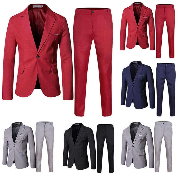 Color sólido Slim Fit Trajes formales Chaqueta de manga larga + Pantalones  Traje Hombres Fiesta de negocios Conjuntos casuales comprar a buen precio —  entrega gratuita, reseñas reales con fotos — Joom