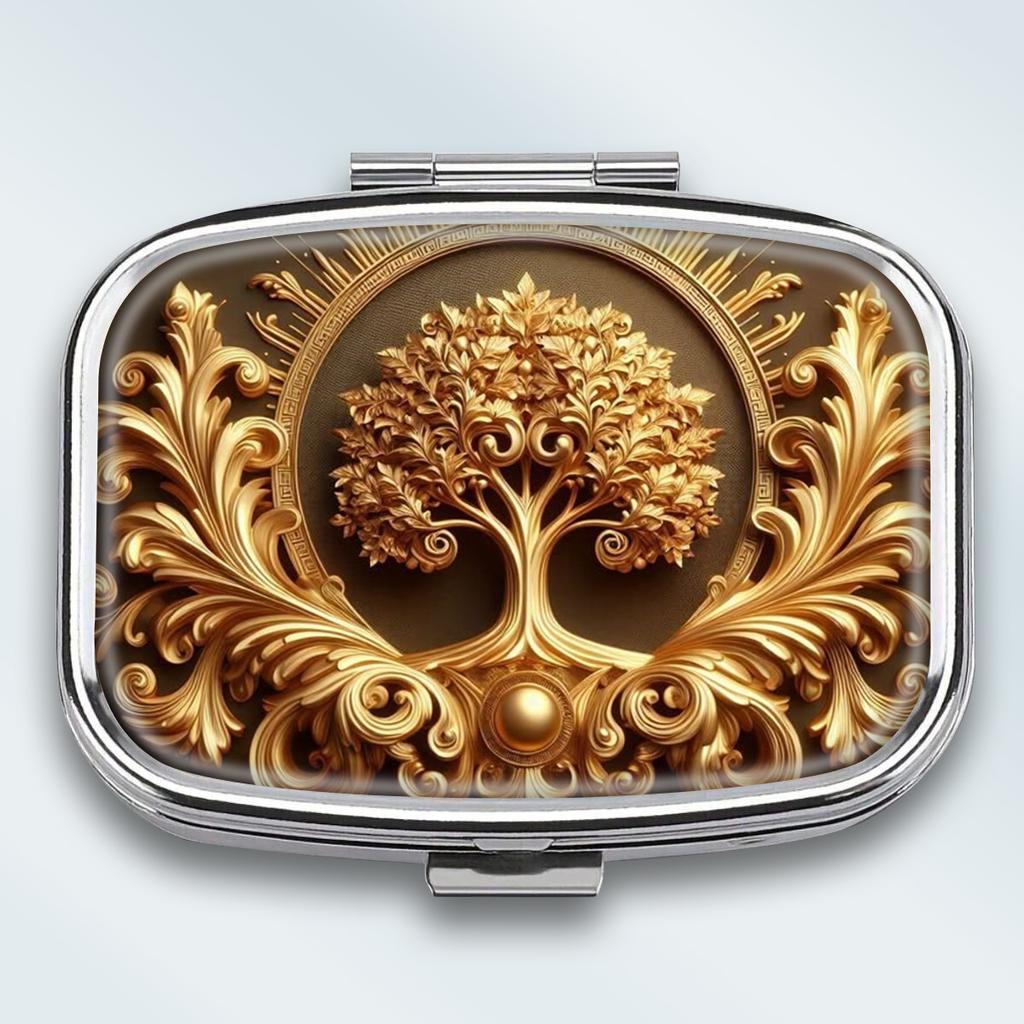 Tragbare Pillendose mit 2 Fächern, Mini-Metall-Medikamenten-Organizer-Etui, Niedlicher bedruckter Pillenbehälter für Vitamine, Pillen, Schmuck, Reisen, Tägliche Anwendung