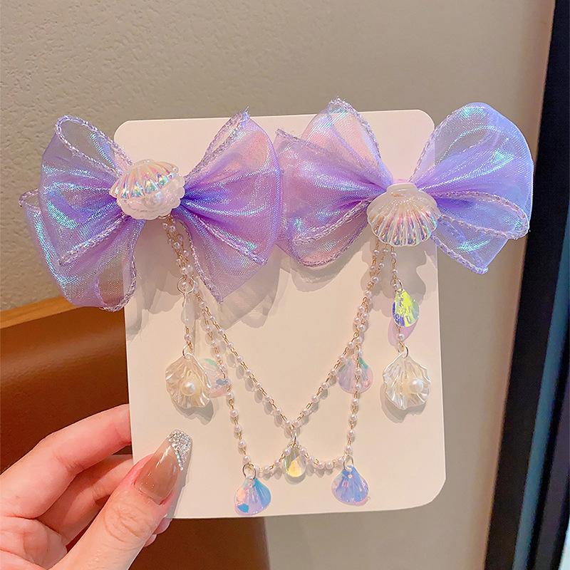 

Children Mermaid Princess Pearl Butterfly Fringe Bow Forehead Chain Hairpin Fairy Sweet Earring Clip Girls Hair Accessories A2